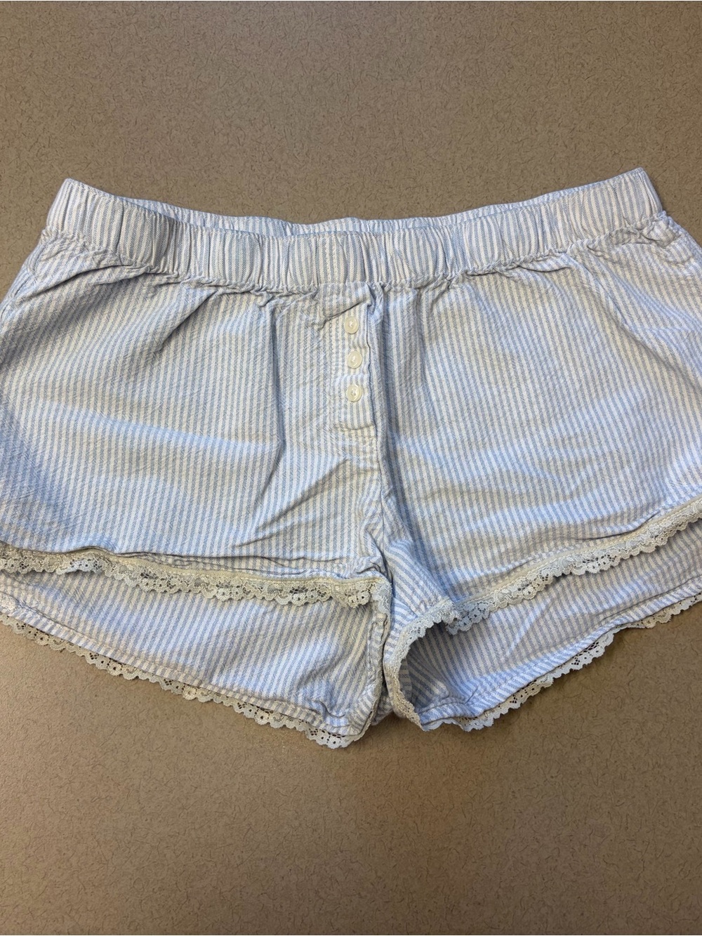 Brandy Melville Light Blue & White Striped Lace-Trim Athletic Shorts